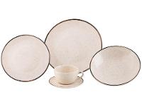 Aparelho de Jantar e Chá 20 Peças Oxford de Cerâmica Bege e Marrom Redondo Unni Brisa - 12