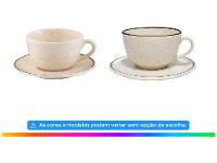 Aparelho de Jantar e Chá 20 Peças Oxford de Cerâmica Bege e Marrom Redondo Unni Brisa - 2