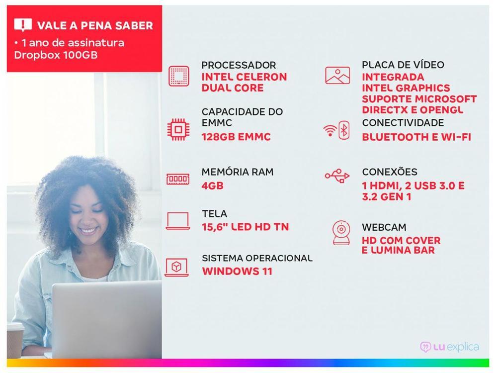 Notebook Positivo Vision Lumina Bar C15 Intel Celeron 4GB 128GB 15,6” HD Windows 11 Microsoft 365 C4128A-15 - 2