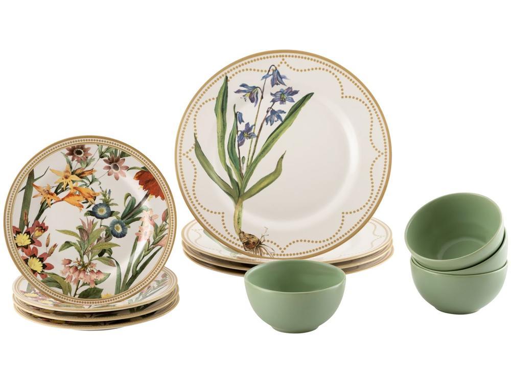 Aparelho de Jantar 12 Peças Alleanza Cerâmica Branco e Verde Água Redondo Bulbo - 1