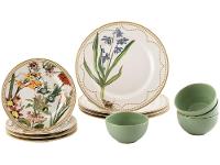 Aparelho de Jantar 12 Peças Alleanza Cerâmica Branco e Verde Água Redondo Bulbo - 1