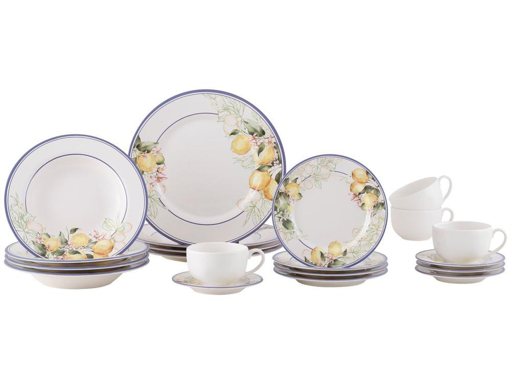 Aparelho de Jantar e Chá 20 Peças Alleanza de Cerâmica Branco e Azul Redondo Sorrento - 1