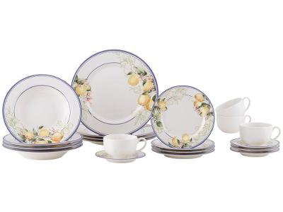 Aparelho de Jantar e Chá 20 Peças Alleanza de Cerâmica Branco e Azul Redondo Sorrento