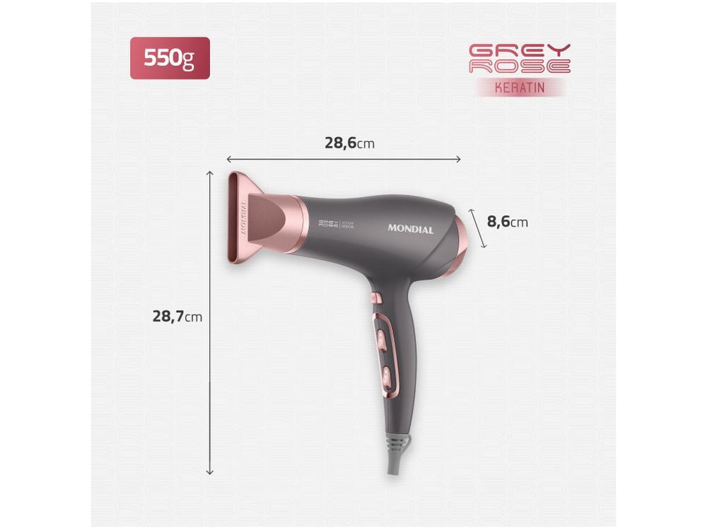 Secador de Cabelo Mondial Keratin Grafite e Rosé - 9