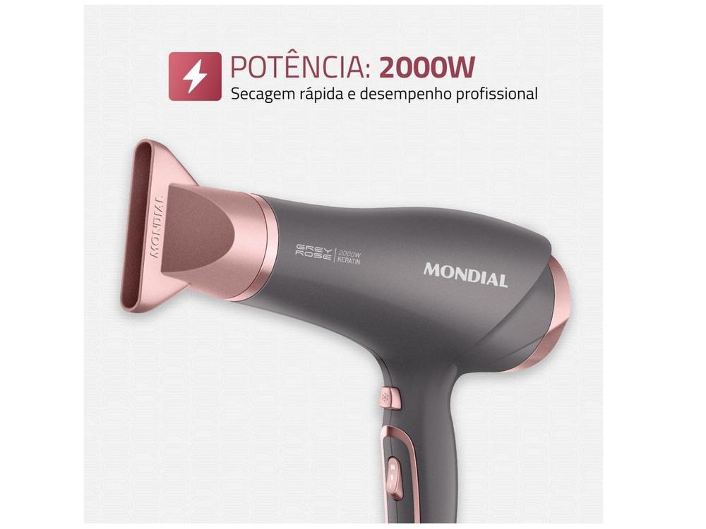 Secador de Cabelo Mondial Keratin Grafite e Rosé - 13
