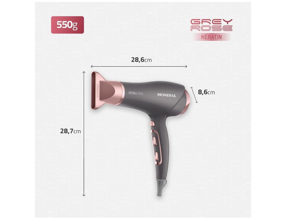 Secador de Cabelo Mondial Keratin Grafite e Rosé - 20