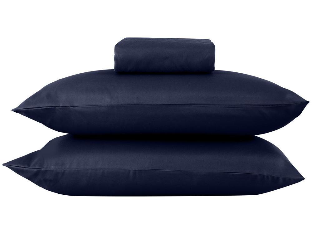 Jogo de Cama Queen 100% Poliéster Marcelino Têxtil Hypercal Azul Marinho 3 Peças - 4