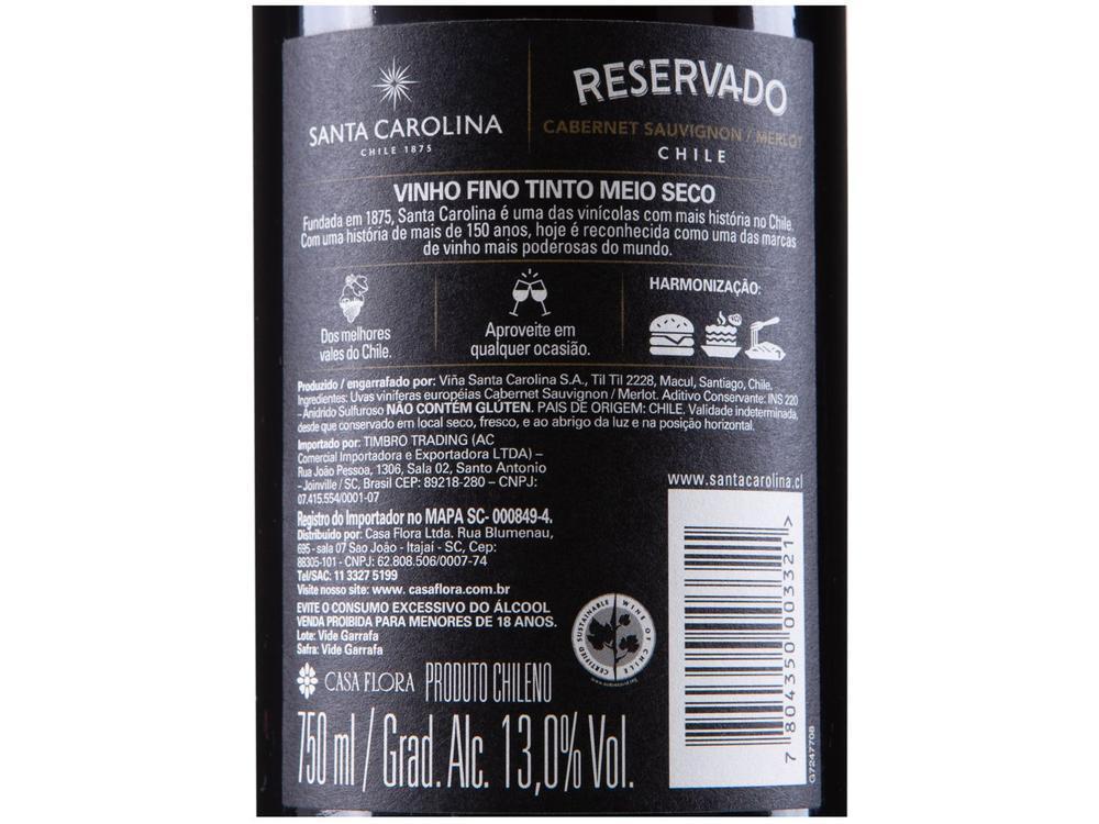 Vinho Tinto Seco Santa Carolina Reservado Cabernet Sauvignon Merlot Chile 750ml - 8