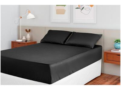 Jogo de Cama Queen 100% Poliéster Marcelino Têxtil Hypercal Preto 3 Peças