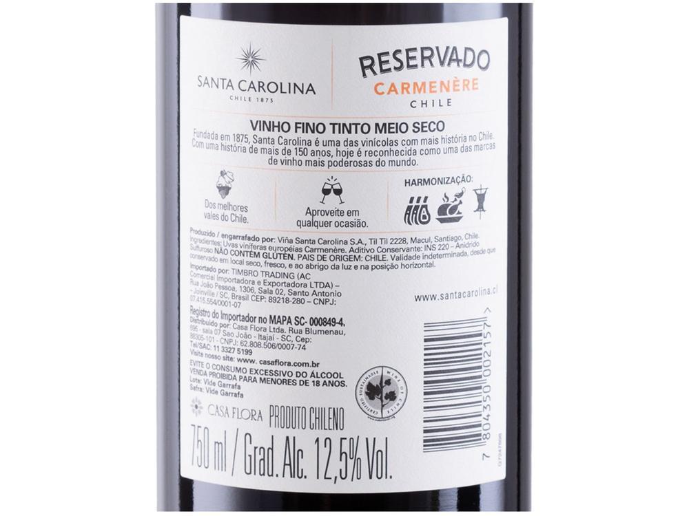 Vinho Tinto Seco Santa Carolina Reservado Carmenere Chile 750ml - 8