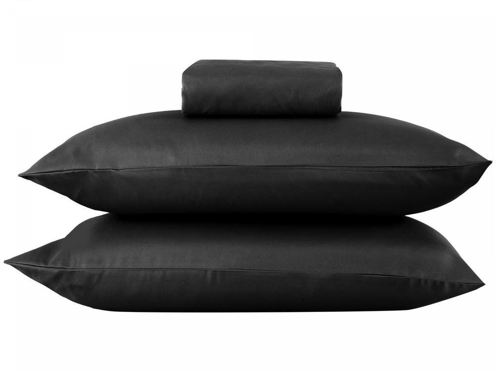 Jogo de Cama Casal 100% Poliéster Marcelino Têxtil Hypercal Preto 3 Peças - 4