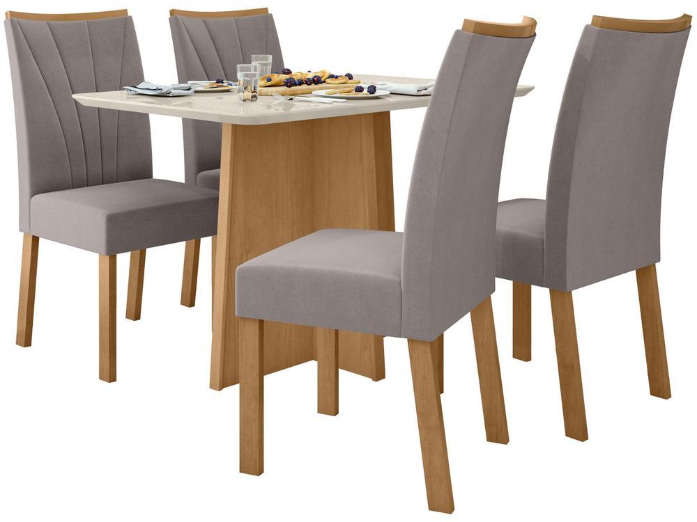 Mesa de Jantar 4 Cadeiras Retangular Branca e Amêndoa Móveis Tampo de Vidro Lopas Celebrare - 3