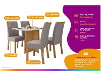 Mesa de Jantar 4 Cadeiras Retangular Branca e Amêndoa Móveis Tampo de Vidro Lopas Celebrare - 2