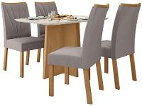 Mesa de Jantar 4 Cadeiras Retangular Branca e Amêndoa Móveis Tampo de Vidro Lopas Celebrare - 3