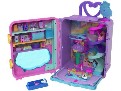Kit Polly Pocket Pollyville Resort Roll Away, Conjunto de Brinquedos Portátil com 4 Bonecas e 25 Acessórios, para Crianças a Partir de 4 Anos