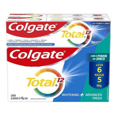Creme Dental Colgate Total 12 Whitening + Advanced Fresh 90g Cada 6 Unidades