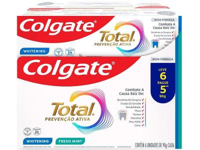 Creme Dental Colgate Total 12 Whitening + Advanced Fresh 90g Cada 6 Unidades