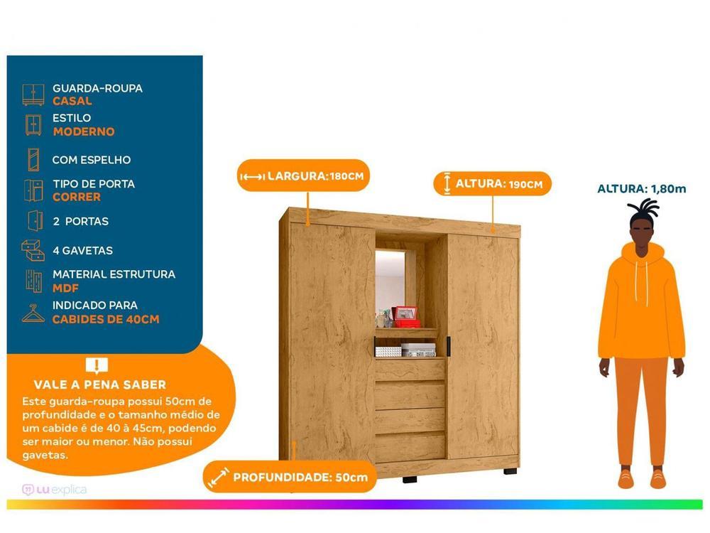 Guarda-roupa Casal com Espelho 2 Portas de Correr 4 Gavetas Araplac Sintra CAP24024 - 3