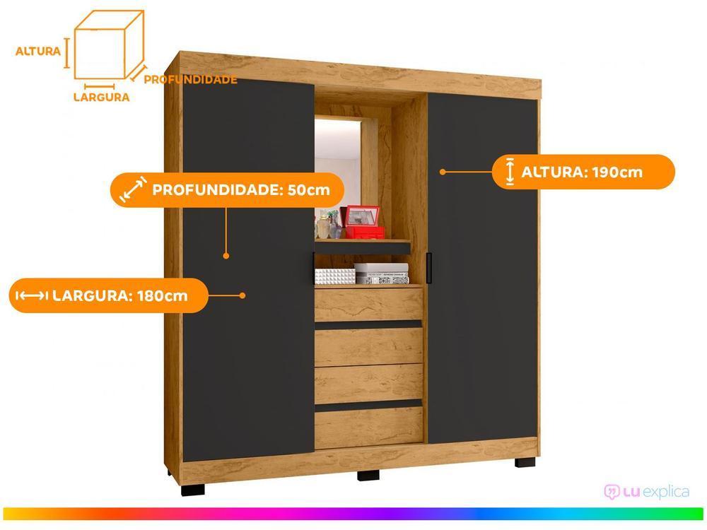 Guarda-roupa Casal com Espelho 2 Portas de Correr 4 Gavetas Araplac Sintra CAP24024 - 4