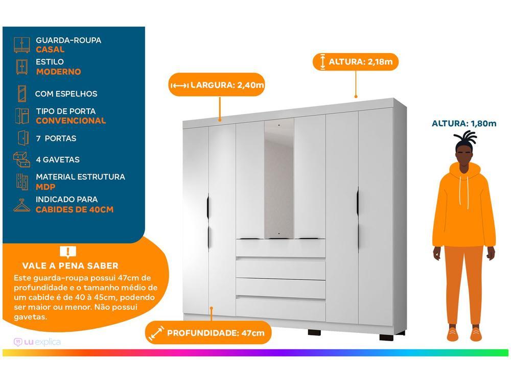 Guarda-roupa Casal com Espelho 7 Portas 4 Gavetas Araplac Lisboa EB24074 - 2