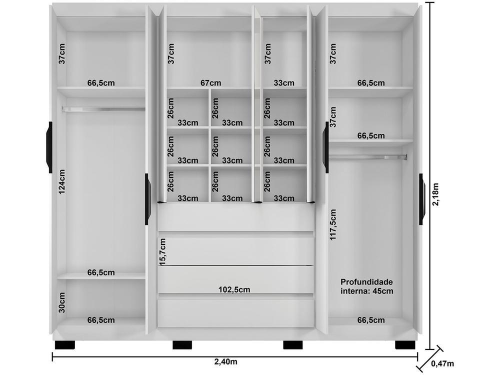 Guarda-roupa Casal com Espelho 7 Portas 4 Gavetas Araplac Lisboa EB24074 - 8