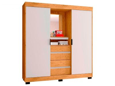 Guarda-roupa Casal com Espelho 2 Portas de Correr 4 Gavetas Araplac Sintra CAP24024