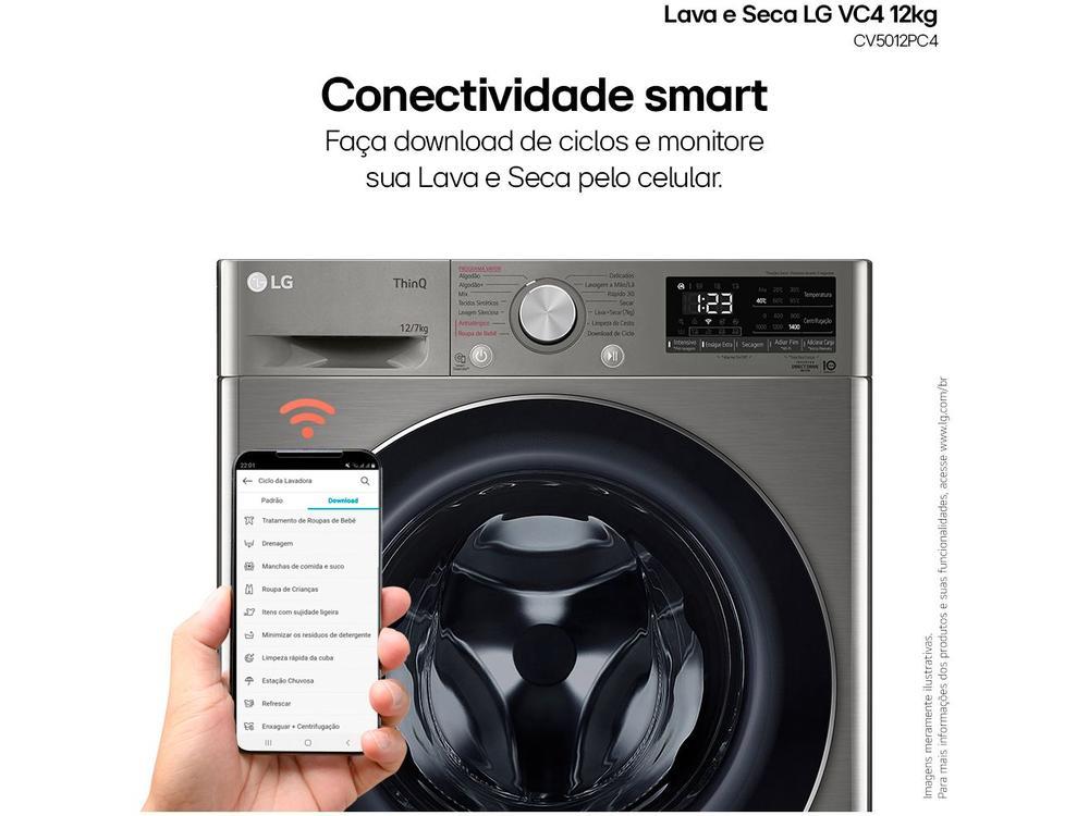 Lava e Seca LG 12kg Smart VC4 CV5012PC4 com Inteligência Artificial Água Quente e Fria Prata - 9