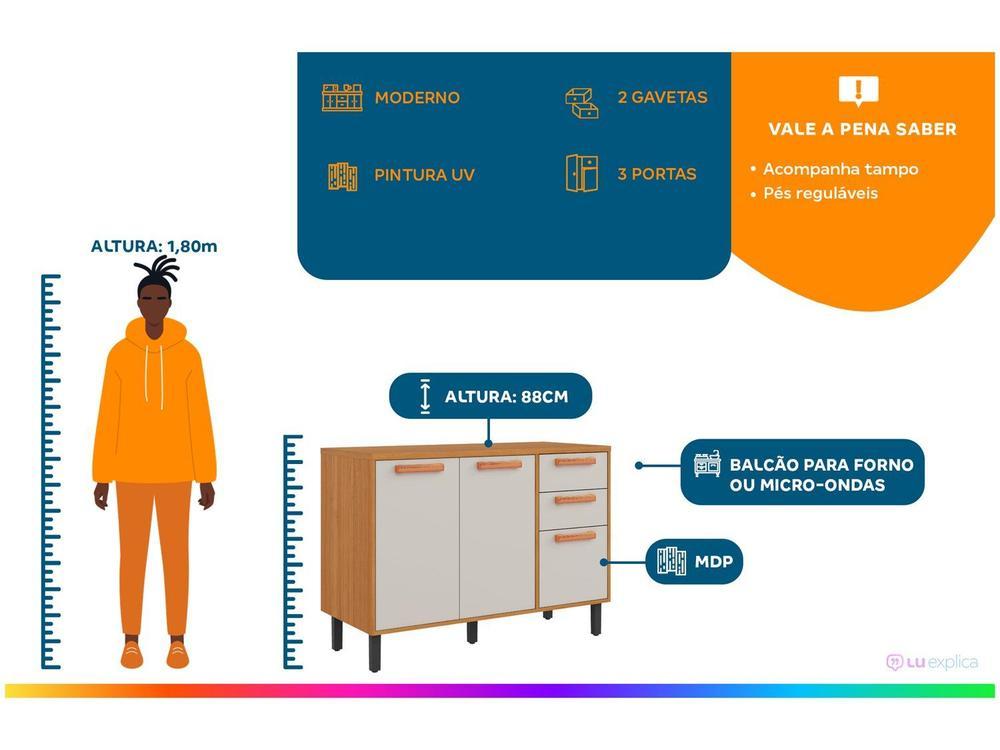 Balcão de Cozinha para Forno ou Micro-ondas Itatiaia 3 Portas 2 Gavetas Nápoles - 2