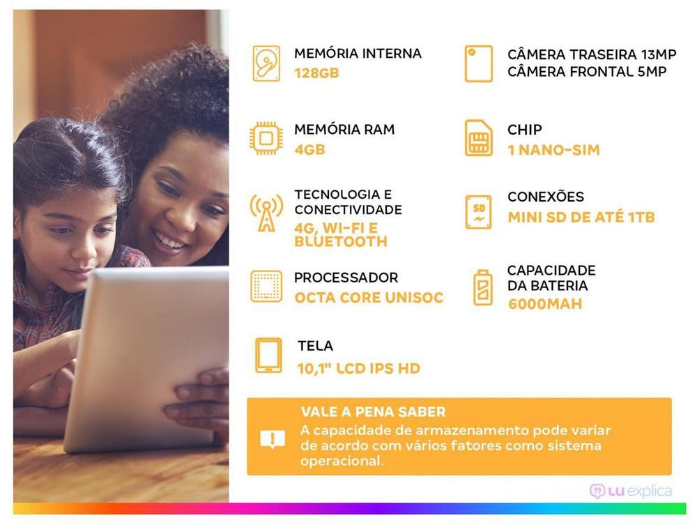 Tablet Positivo Vision Tab 10,1" 128GB 4GB RAM Android 13 Octa Core Wi-Fi 4G - 10