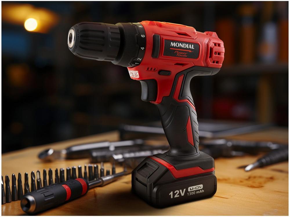 Furadeira e Parafusadeira Mondial a Bateria 12V com Maleta Power Tools FPF-06M - 4