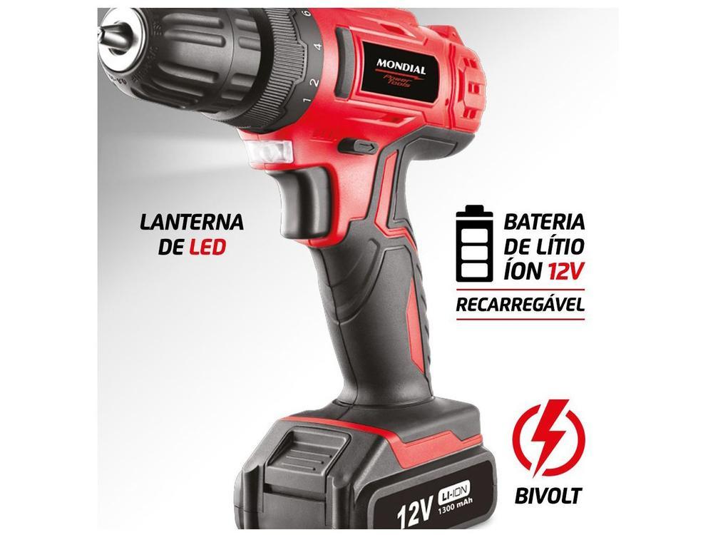 Furadeira e Parafusadeira Mondial a Bateria 12V com Maleta Power Tools FPF-06M - 8