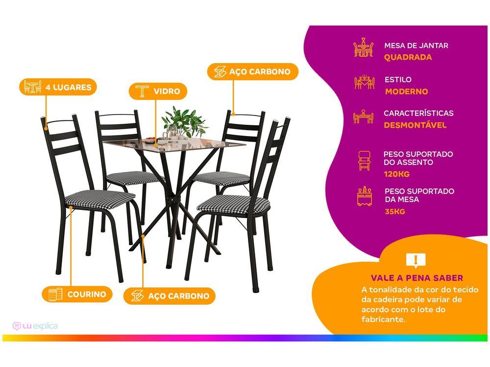 Mesa de Jantar 4 Cadeiras Quadrada Preta Tampo de Vidro Artefamol Léia Capri - 2