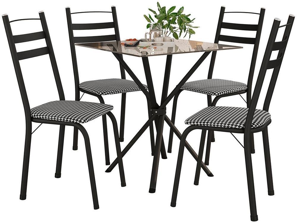 Mesa de Jantar 4 Cadeiras Quadrada Preta Tampo de Vidro Artefamol Léia Capri - 3