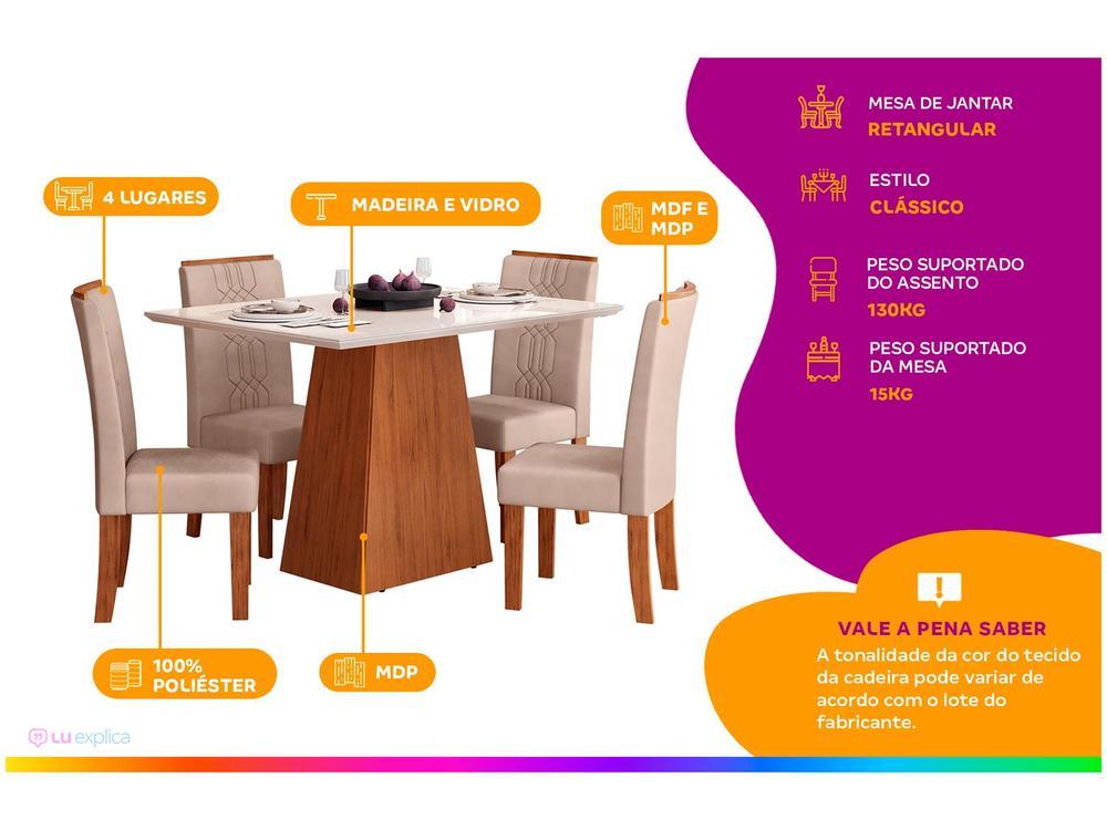 Mesa de Jantar 4 Cadeiras Retangular Freijo e Off DJ Móveis Copenhague - 2