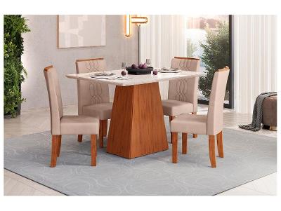 Mesa de Jantar 4 Cadeiras Retangular Freijo e Off DJ Móveis Copenhague