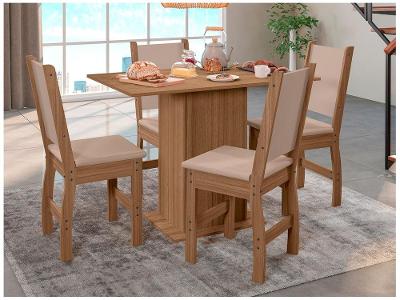 Mesa de Jantar 4 Cadeiras Retangular Carvalho Poliman Clara
