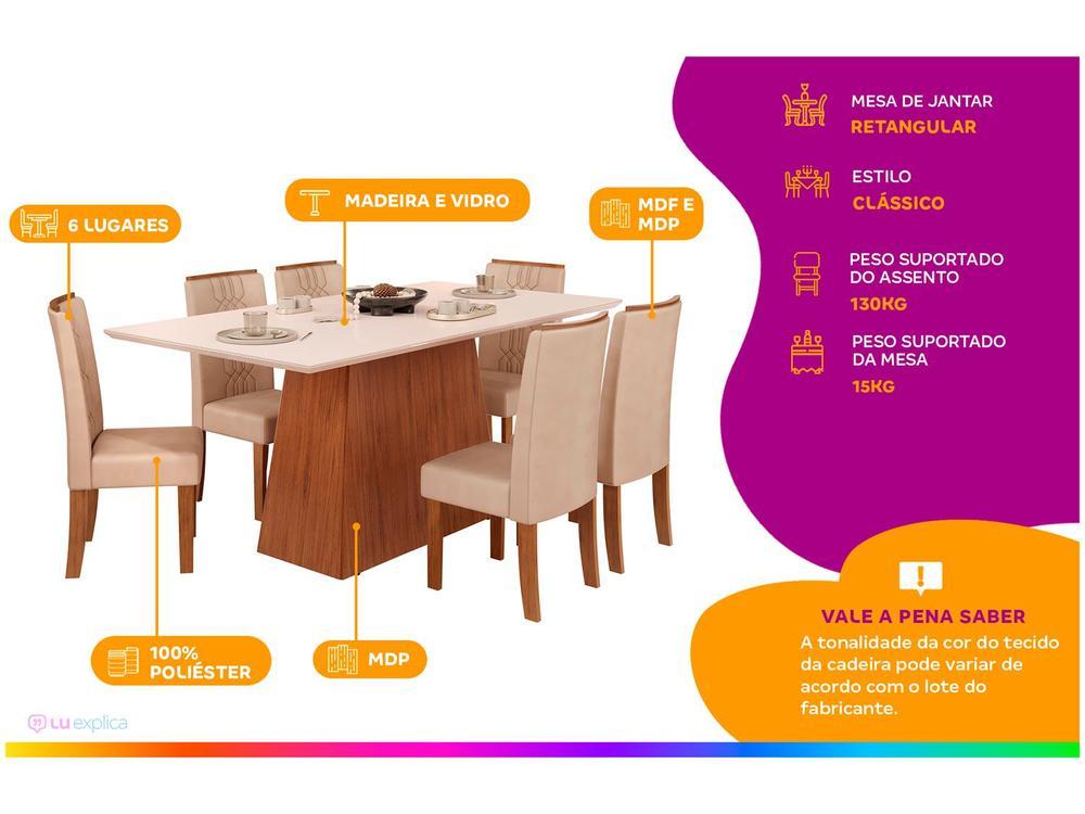 Mesa de Jantar 6 Cadeiras Retangular Freijó Off White e Creme DJ Móveis Copenhague - 10