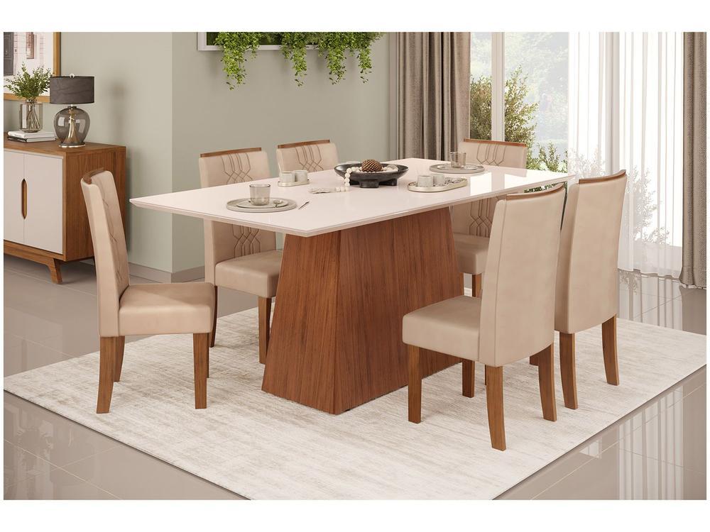 Mesa de Jantar 6 Cadeiras Retangular Freijó Off White e Creme DJ Móveis Copenhague - 1