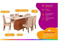 Mesa de Jantar 6 Cadeiras Retangular Freijó Off White e Creme DJ Móveis Copenhague - 2