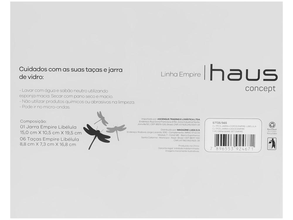 Conjunto de Jarra 1,1L e Copos 330ml de Vidro Haus Libélula Empire 7 Peças - 12