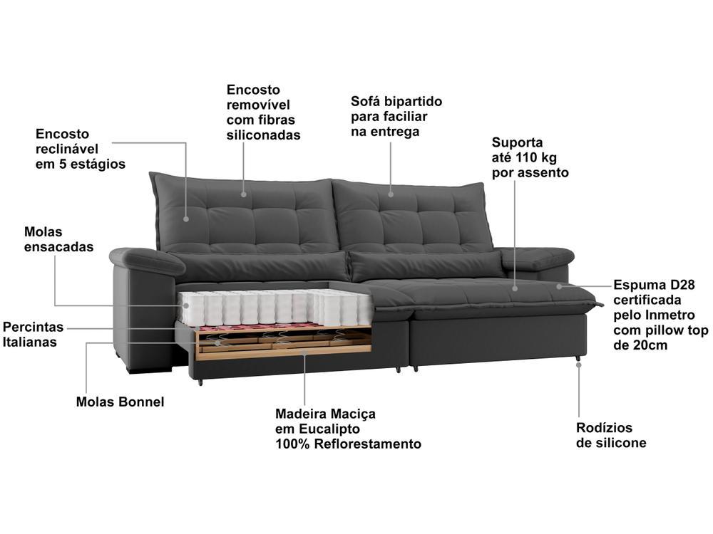 Sofá 4 Lugares Retrátil Reclinável Suede Veludo Molas Ensacadas Módena Flexforma Estofados - 7