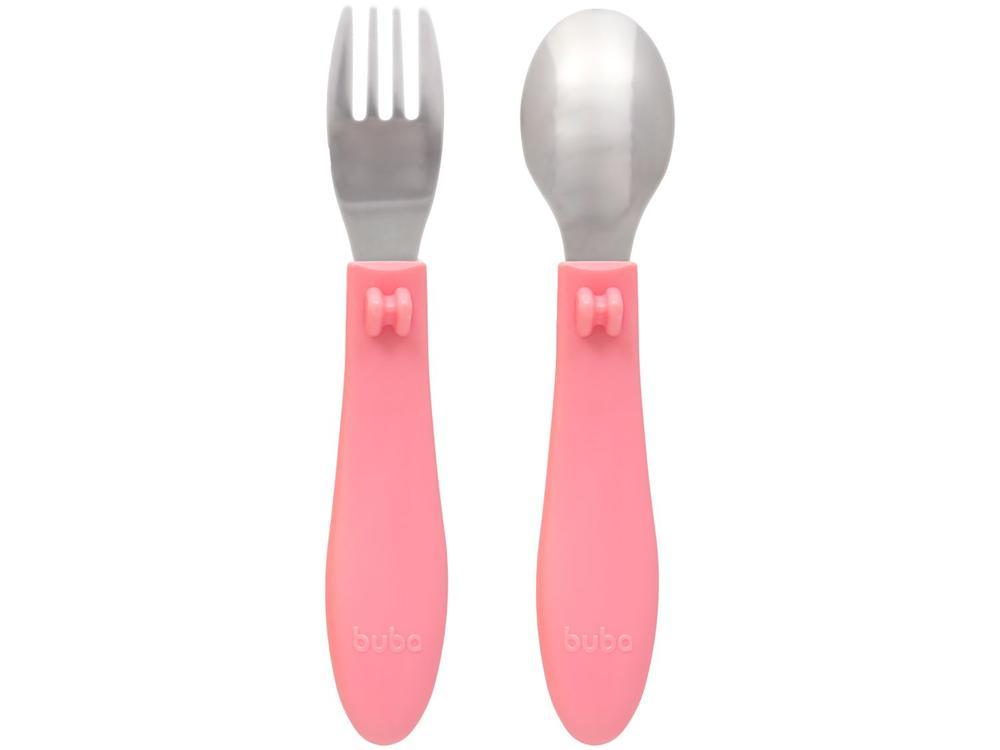 Kit Talher Infantil Inox Buba Zoo Rosa 2 Peças - 3