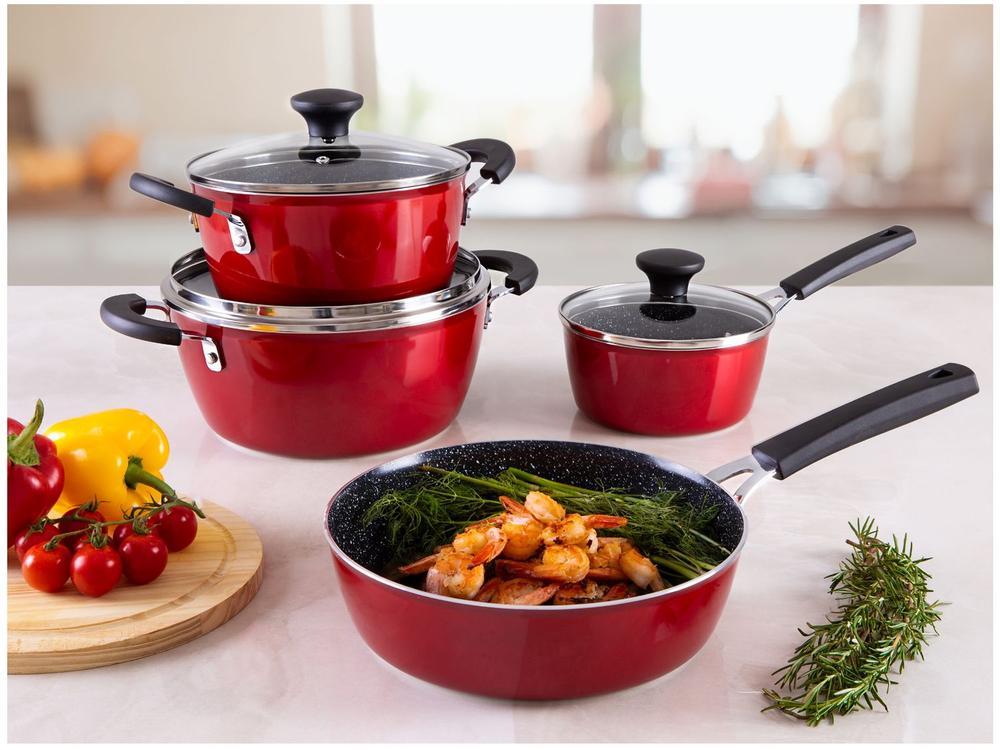 Jogo de Panelas Tramontina Revestimento Cerâmico de Alumínio Vermelho 4 Peças Glenz - 4