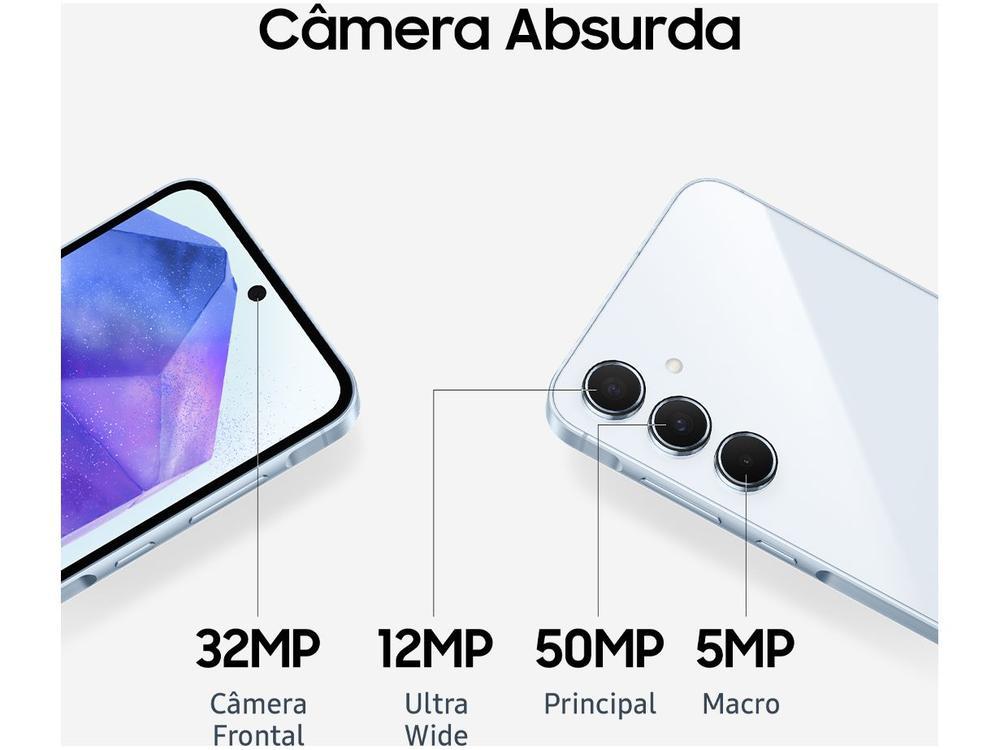 Smartphone Samsung Galaxy A55 128GB Azul Escuro 5G 8GB RAM 6,6" Câm. Tripla + Selfie 32MP Dual Chip - 8