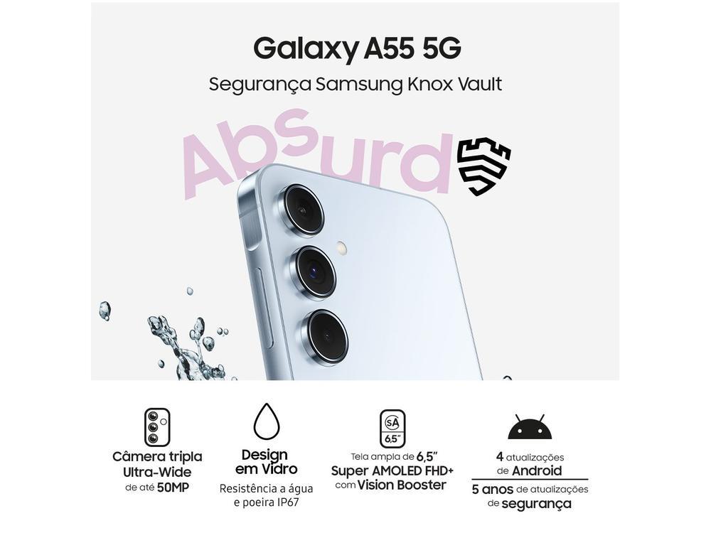 Smartphone Samsung Galaxy A55 128GB Azul Claro 5G 8GB RAM 6,6" Câm. Tripla + Selfie 32MP Dual Chip - 7