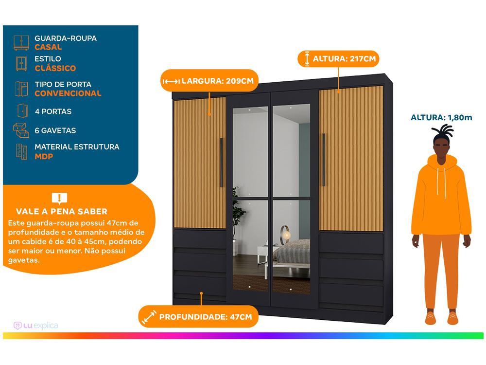 Guarda-roupa Casal com Espelho 4 Portas 6 Gavetas Araplac Sofia - 2