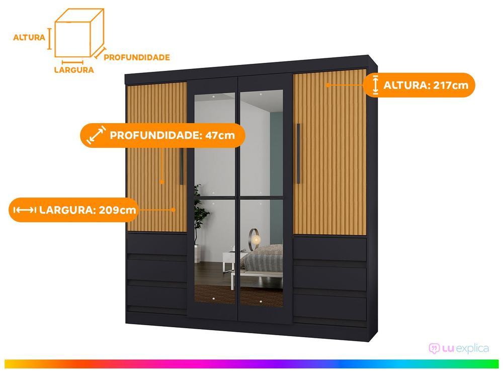 Guarda-roupa Casal com Espelho 4 Portas 6 Gavetas Araplac Sofia - 3