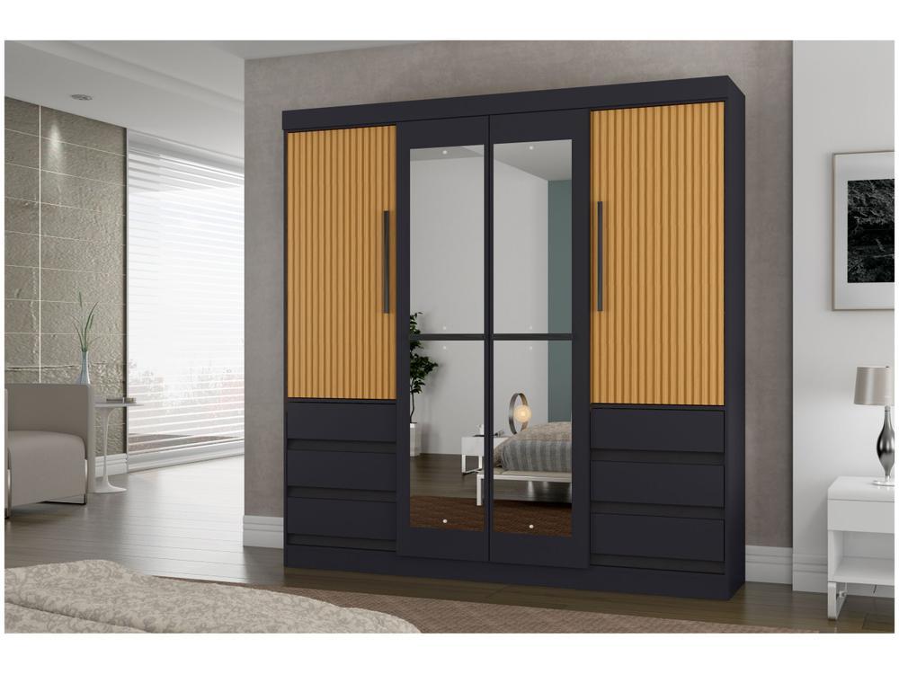 Guarda-roupa Casal com Espelho 4 Portas 6 Gavetas Araplac Sofia - 6