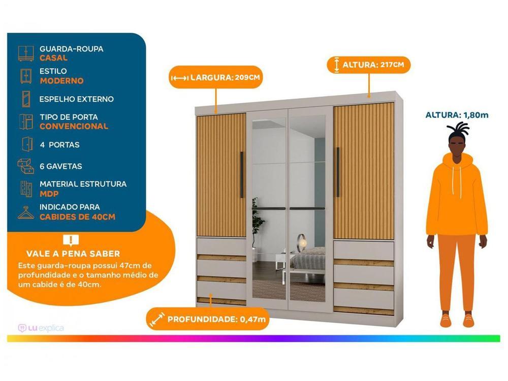 Guarda-roupa Casal com Espelho 4 Portas 6 Gavetas Araplac Sofia - 10