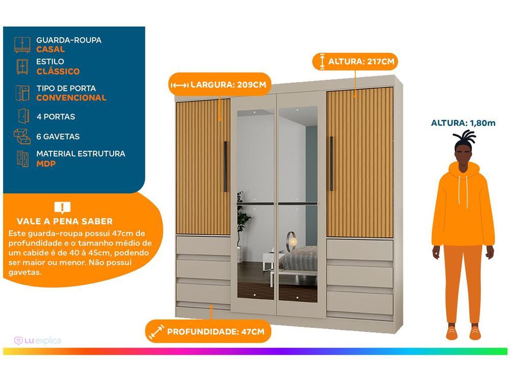 Guarda-roupa Casal com Espelho 4 Portas 6 Gavetas Araplac Sofia - 2